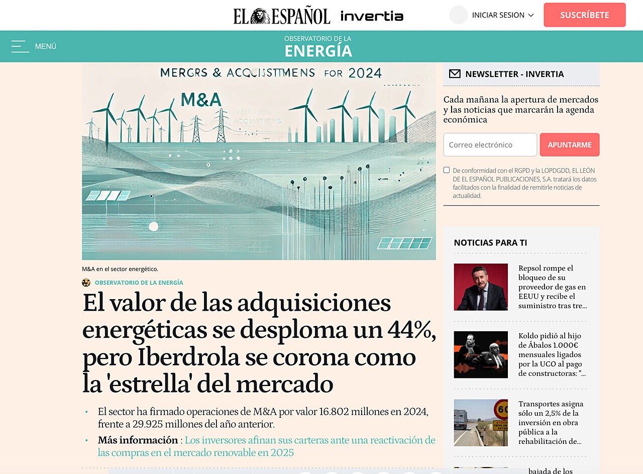 El valor de las adquisiciones energticas se desploma un 44%, pero Iberdrola se corona como la 'estrella' del mercado